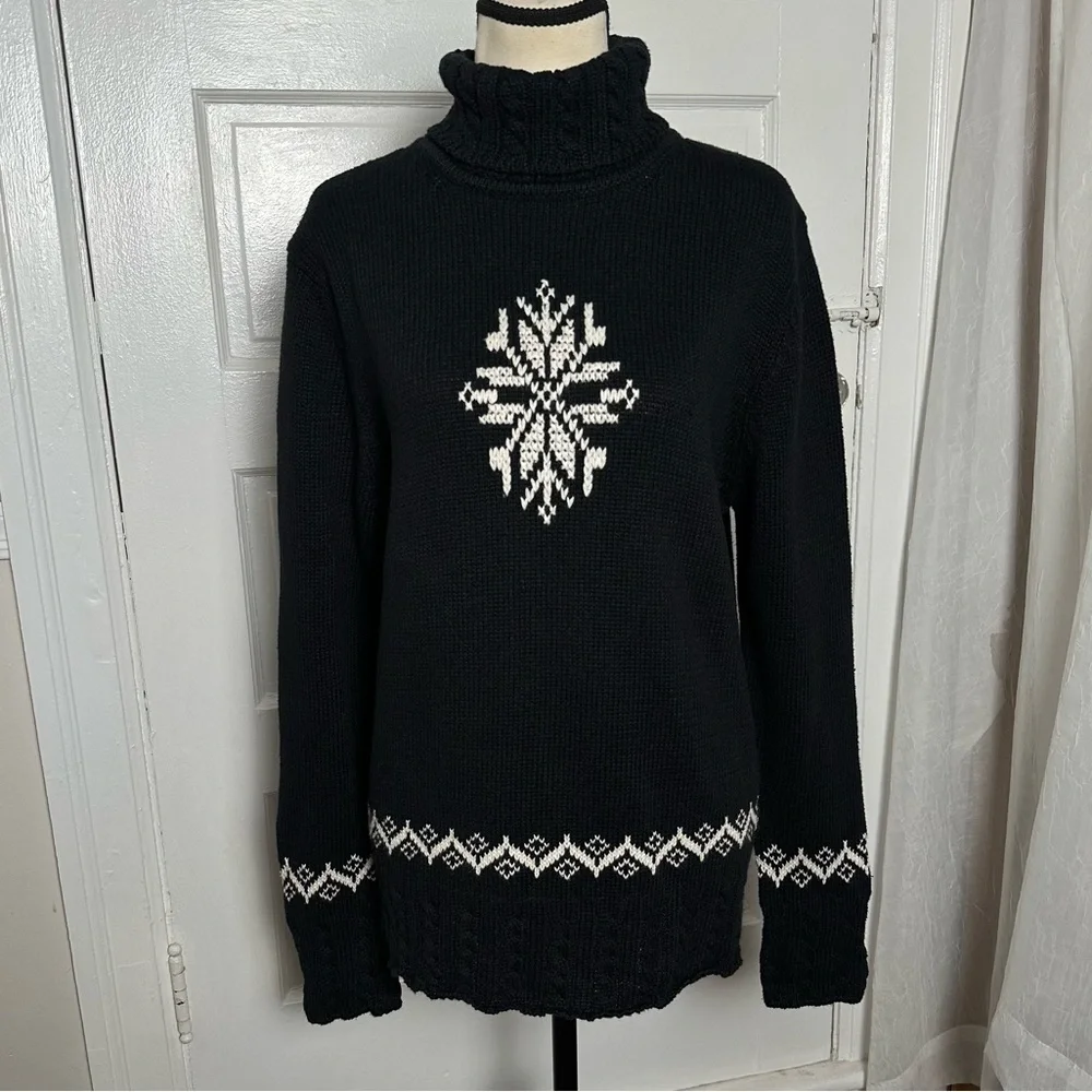 Northern Reflections‎ Vintage Black Turtleneck Sweater White Nordic Embroidered - Picture 12 of 16